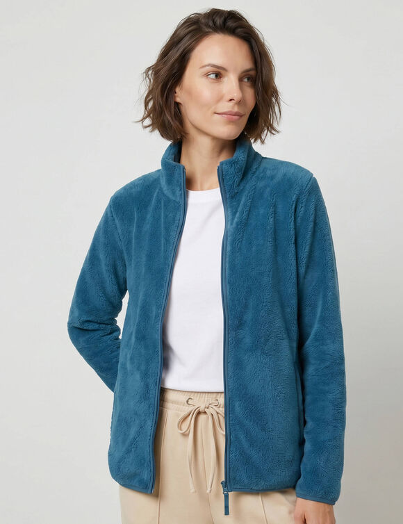 Veste zipp&eacute;e col montant, manches longues, maille polaire (bleu)