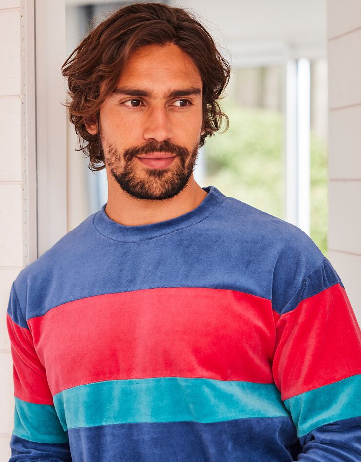 Pyjama tricolore velours manches longues (marine) Pyjama tricolore velours manches longues (marine)