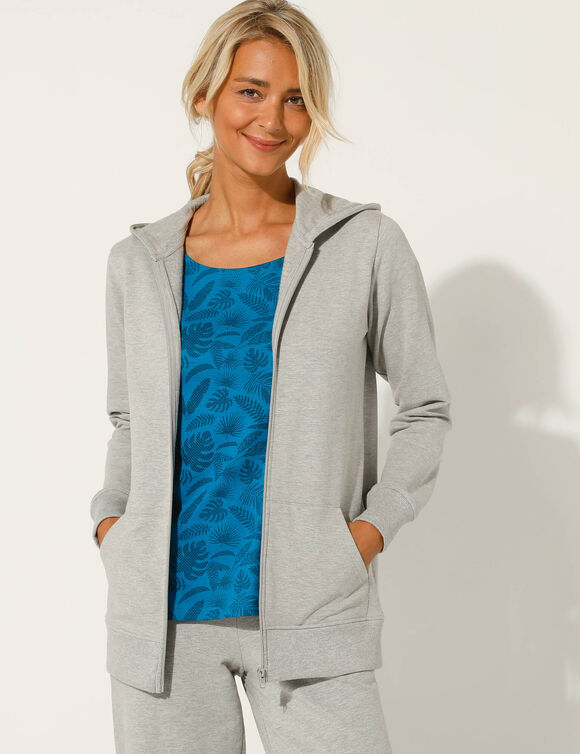 Veste zippée à capuche, molleton gratté (gris chiné)