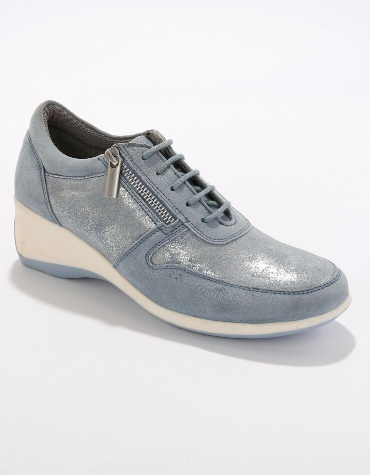 Baskets zippées compensées en cuir femme (bleu grisé) Baskets zippées compensées en cuir femme (bleu grisé)