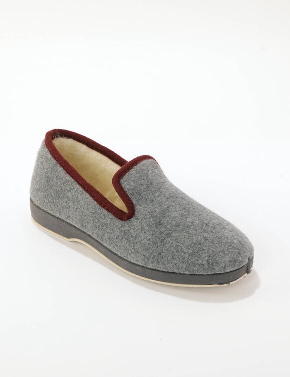 Chaussons homme bicolores fourr&eacute;s laine (gris / bordeaux)