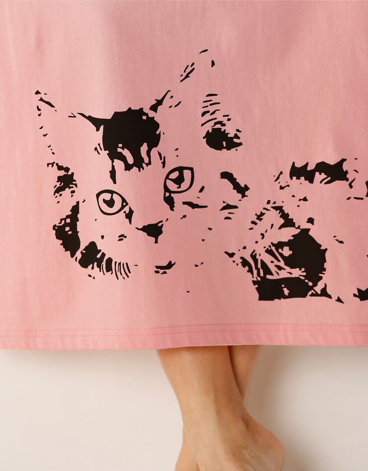 Chemise de nuit longue imprimé chat - lot de 2 (pêche / gris)