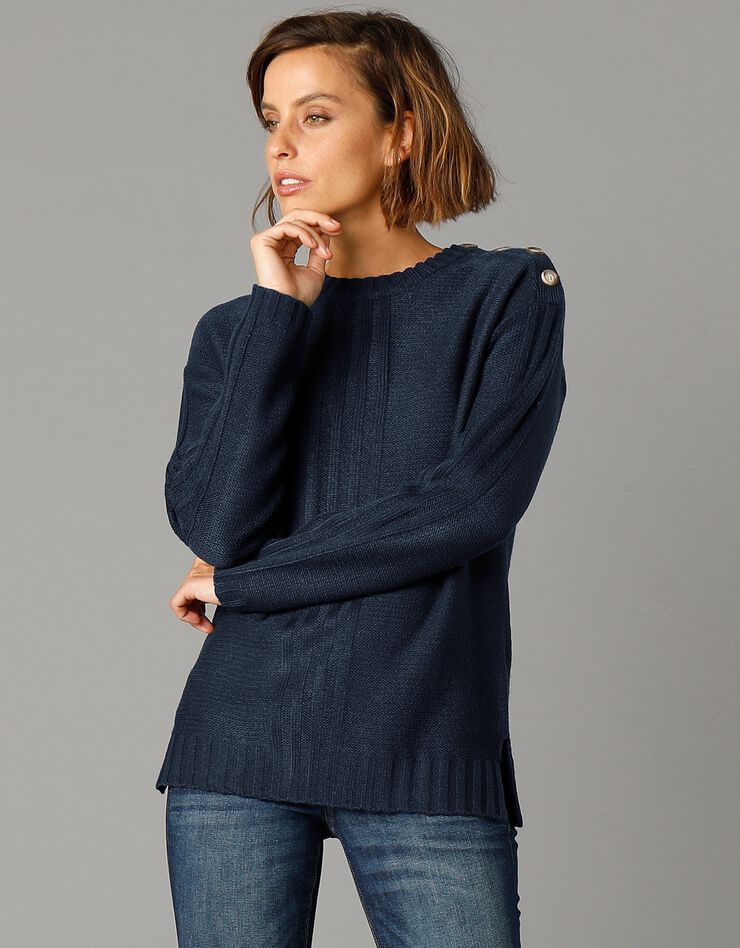 Pull fcol rond maille fantaisie (marine) Pull fcol rond maille fantaisie (marine)