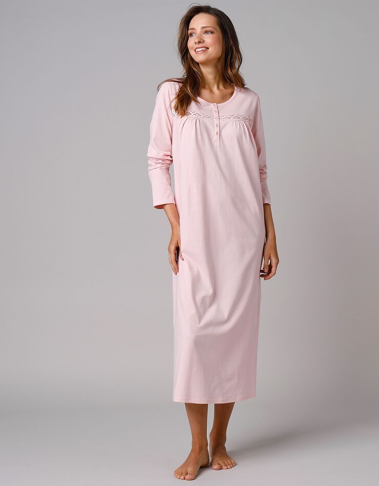 Chemise de nuit longue manches longues unie (rose) Chemise de nuit longue manches longues unie (rose)