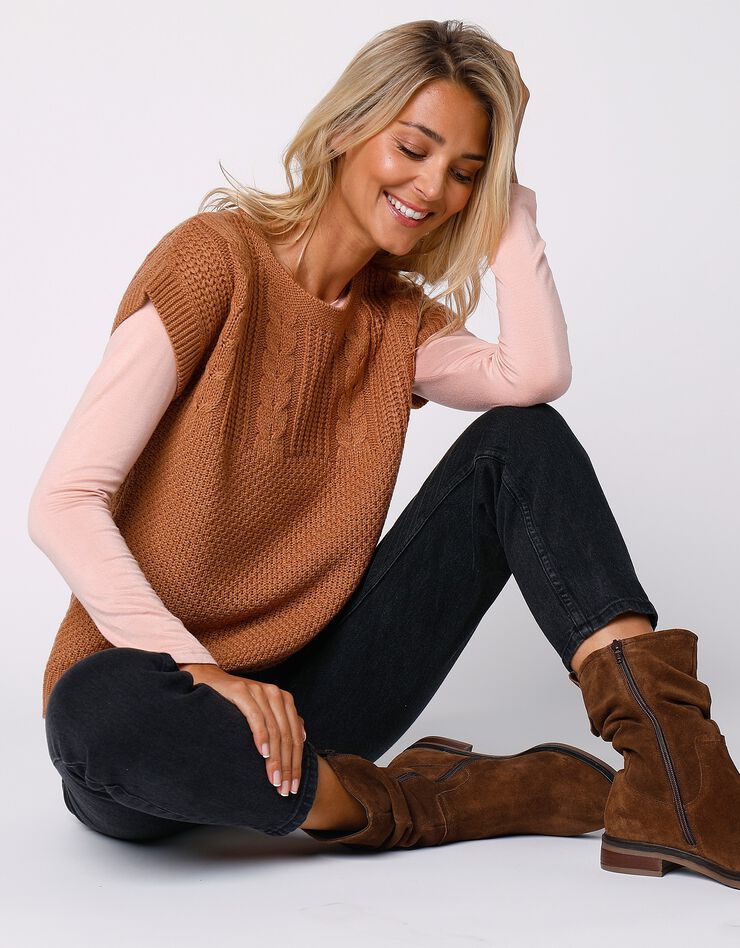 Pull manches courtes maille fantaisie (noisette) Pull manches courtes maille fantaisie (noisette)