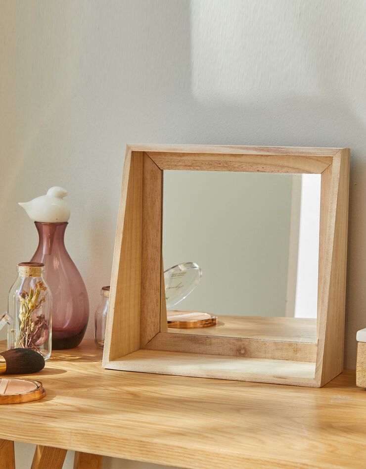 Miroir carré en bois naturel (bois) Miroir carré en bois naturel (bois)