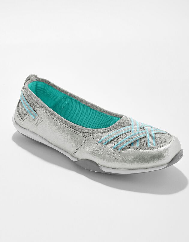 Ballerines souples cuir et textile aéré bandes élastiquées (argenté)