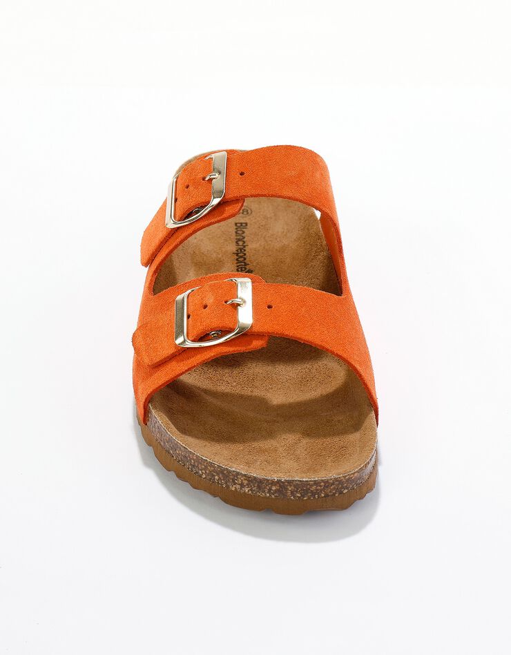 Mules croûte de cuir 2 boucles réglables (orange)