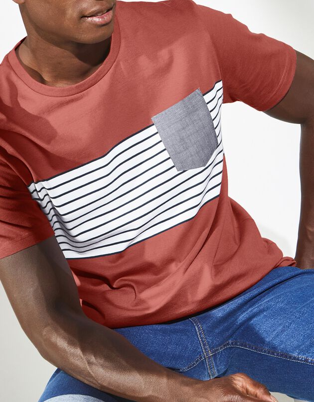 Tee-shirt rayé manches courtes (brique)