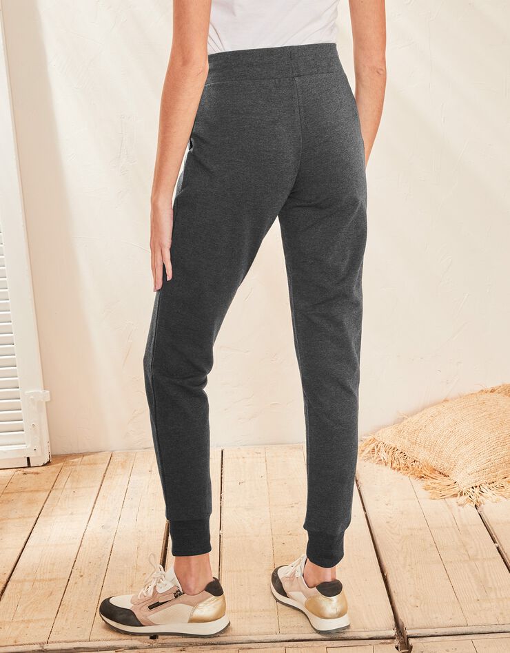 Pantalon uni molleton léger finition bord-côtes (anthracite chiné) Pantalon uni molleton léger finition bord-côtes (anthracite chiné)