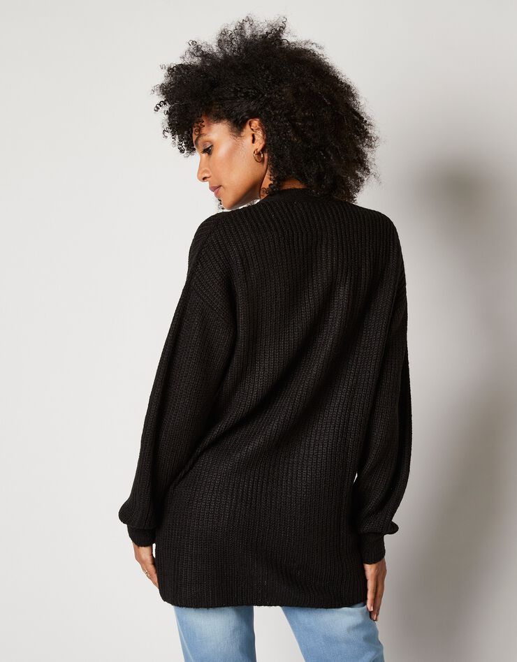 Gilet long, maille anglaise toucher mohair (noir) Gilet long, maille anglaise toucher mohair (noir)