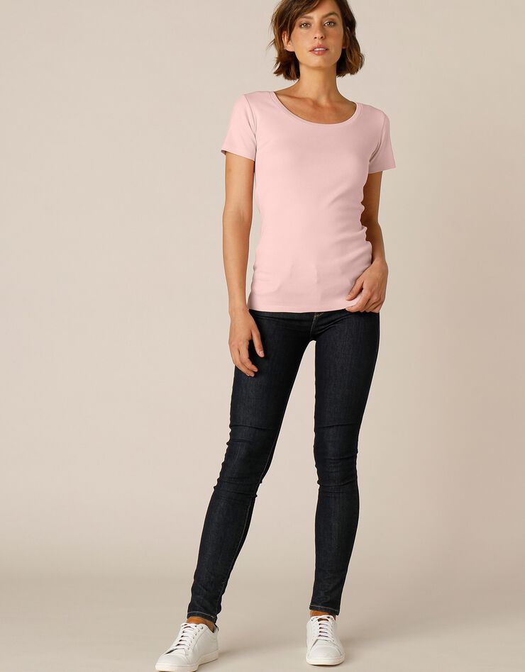 Tee-shirt col rond uni manches courtes jersey coton bio (rose poudré) Tee-shirt col rond uni manches courtes jersey coton bio (rose poudré)