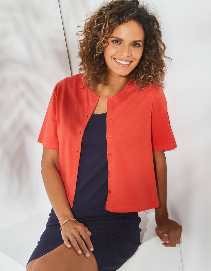 Gilet boutonné manches courtes, maille (rouge) Gilet boutonné manches courtes, maille (rouge)