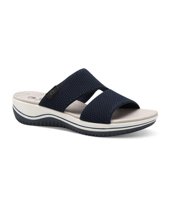 Mules compensées, semelle confort (marine)