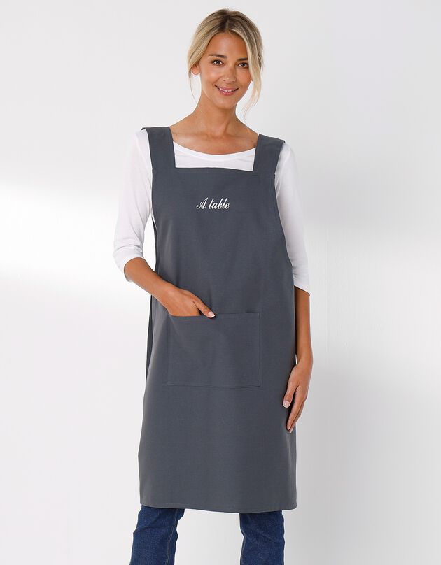 Tablier de cuisine japonais coton uni personnalisable (gris)