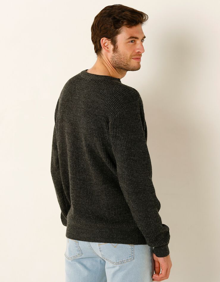 Pull col rond côte anglaise 30% laine (anthracite)