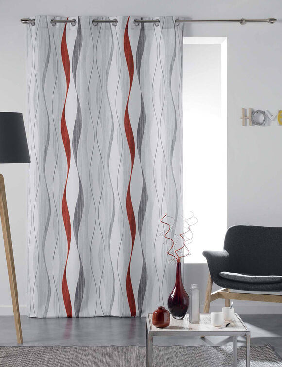 Rideau imprimé ondulations (gris / rouge)
