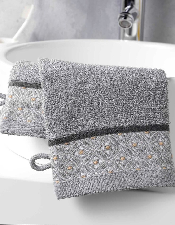 Éponge coton liteau imprimé mosaïque - 450g/m² (gris)