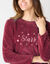 Chemise de nuit longue broderies &eacute;toiles, maille polaire (bordeaux)