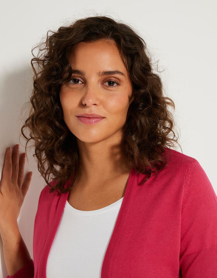 Gilet porter ouvert toucher cachemire (rose fuchsia) Gilet porter ouvert toucher cachemire (rose fuchsia)