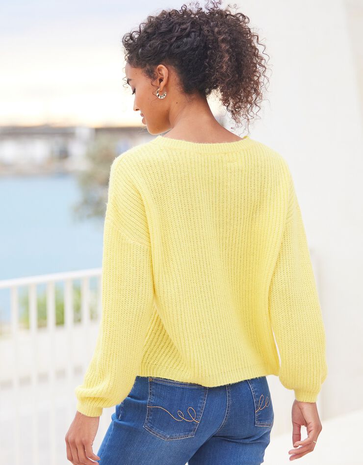 Pull boîte manches longues, maille anglaise (jaune)