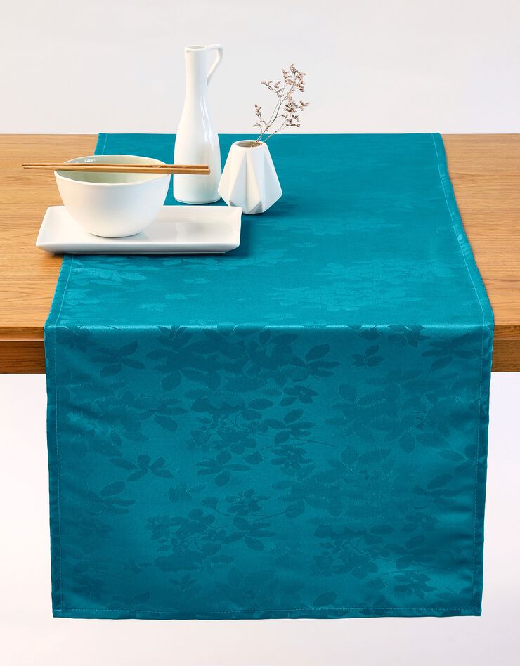 Nappe damassée feuillages Colombine® (bleu canard)
