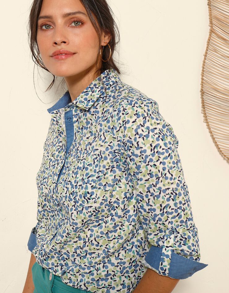 Chemise imprimé fleuri, coton (bleu grisé) Chemise imprimé fleuri, coton (bleu grisé)