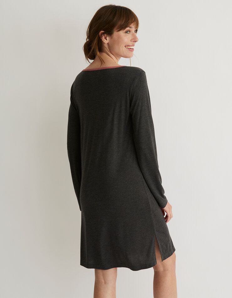 Chemise de nuit manches longues unie et imprimée - lot de 2 (gris anthracite chiné + bois rouge) Chemise de nuit manches longues unie et imprimée - lot de 2 (gris anthracite chiné + bois rouge)