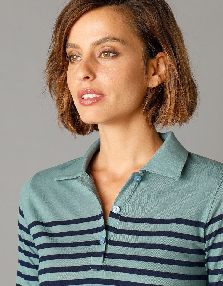 Polo rayé maille jersey (vert grisé / marine) Polo rayé maille jersey (vert grisé / marine)