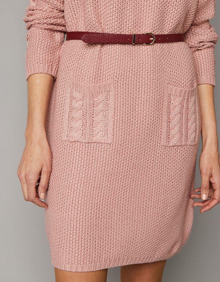 Robe pull maille torsadée, toucher cachemire (rose poudré) Robe pull maille torsadée, toucher cachemire (rose poudré)