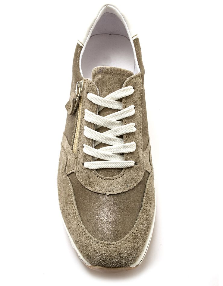 Baskets dessus cuir texturé - largeur confort (kaki) Baskets dessus cuir texturé - largeur confort (kaki)