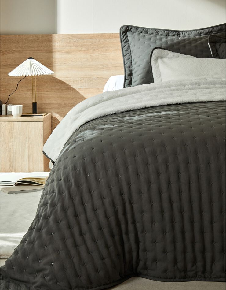 Couvre-lit réversible microfibre matelassée/sherpa (anthracite)