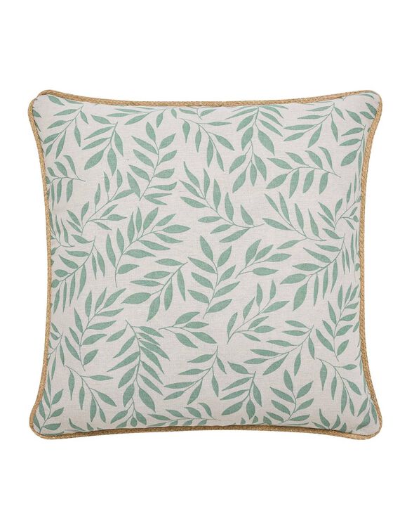Coussin imprimé végétal biais en jute  (vert sauge)