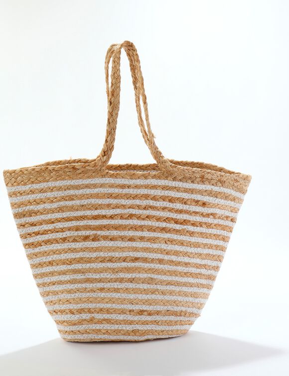 Sac shopper rayé jute et coton (naturel)