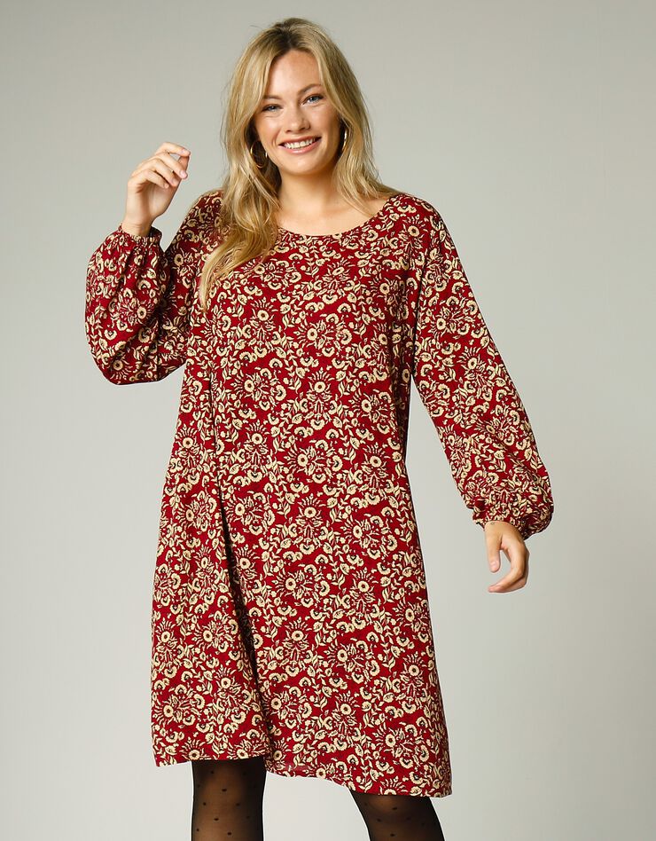 Robe courte évasée imprimée, crêpe (rouge foncé)