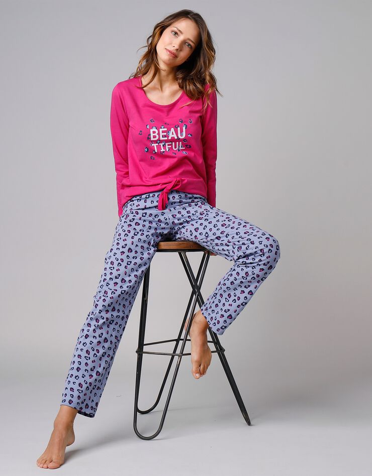 Pantalon pyjama coton imprimé "Beautiful" (bleu)