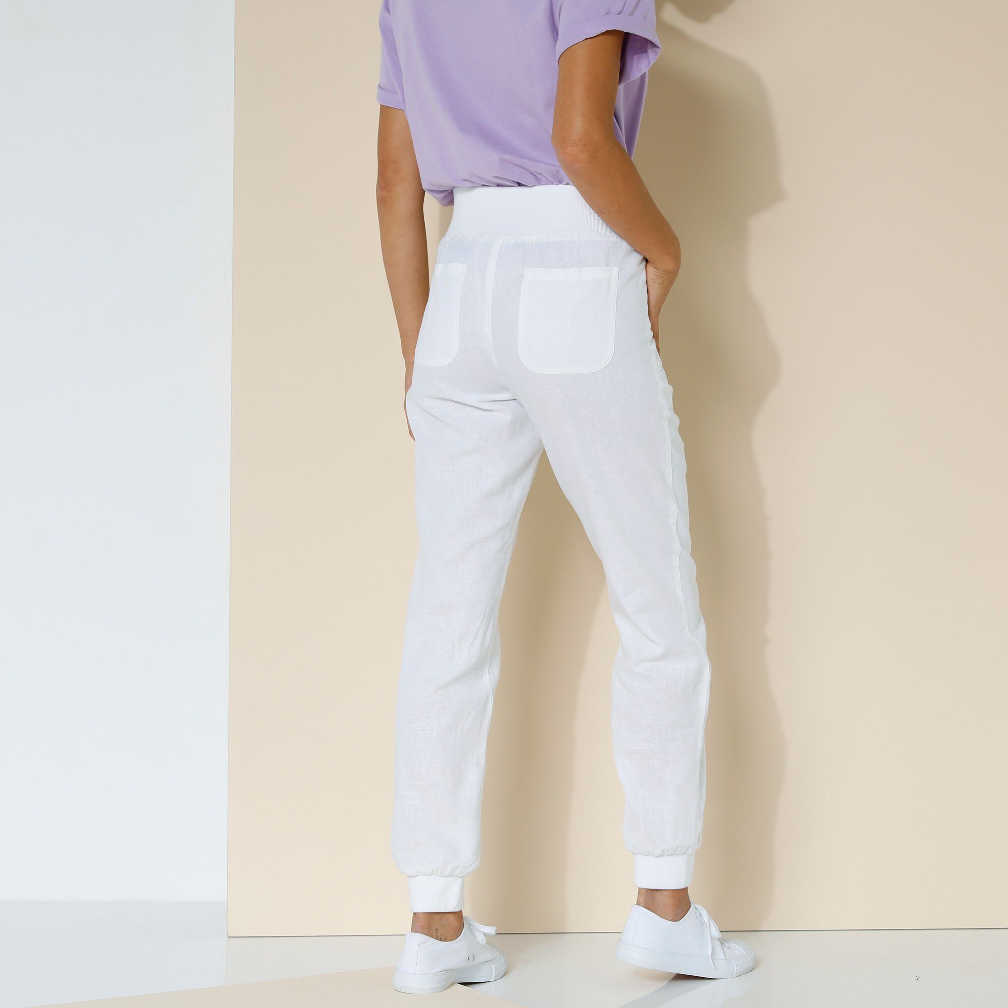 Pantalon Blanc 100% Lin Taille élastiquée T36/38/40 - Confort été, Fabrication France (occasion Très Bon état)