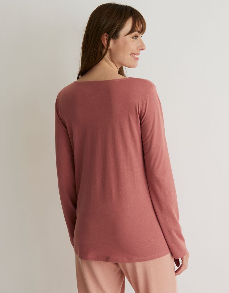 Tee-shirt pyjama manches longues imprimé "passion cocooning" (bois de rose)