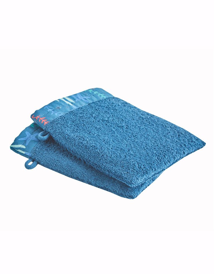 Éponge bouclette 420 g/m2 liteau motif corail (bleu paon)