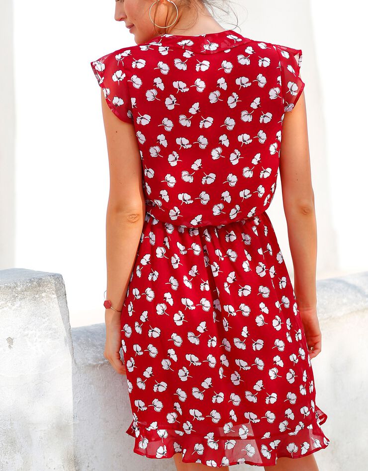 Robe volantée imprimée, voile (rouge / blanc / noir) Robe volantée imprimée, voile (rouge / blanc / noir)