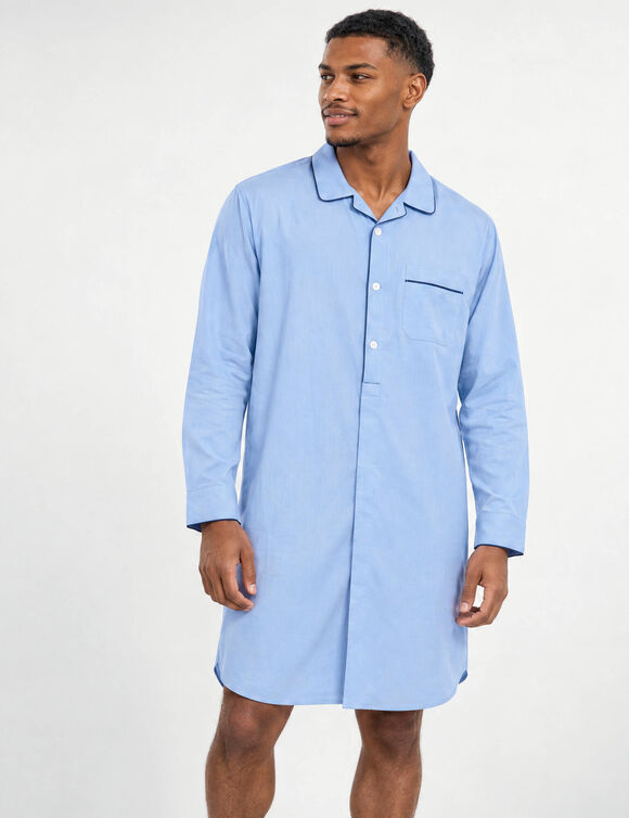 Liquette pyjama unie popeline coton (bleu ciel)