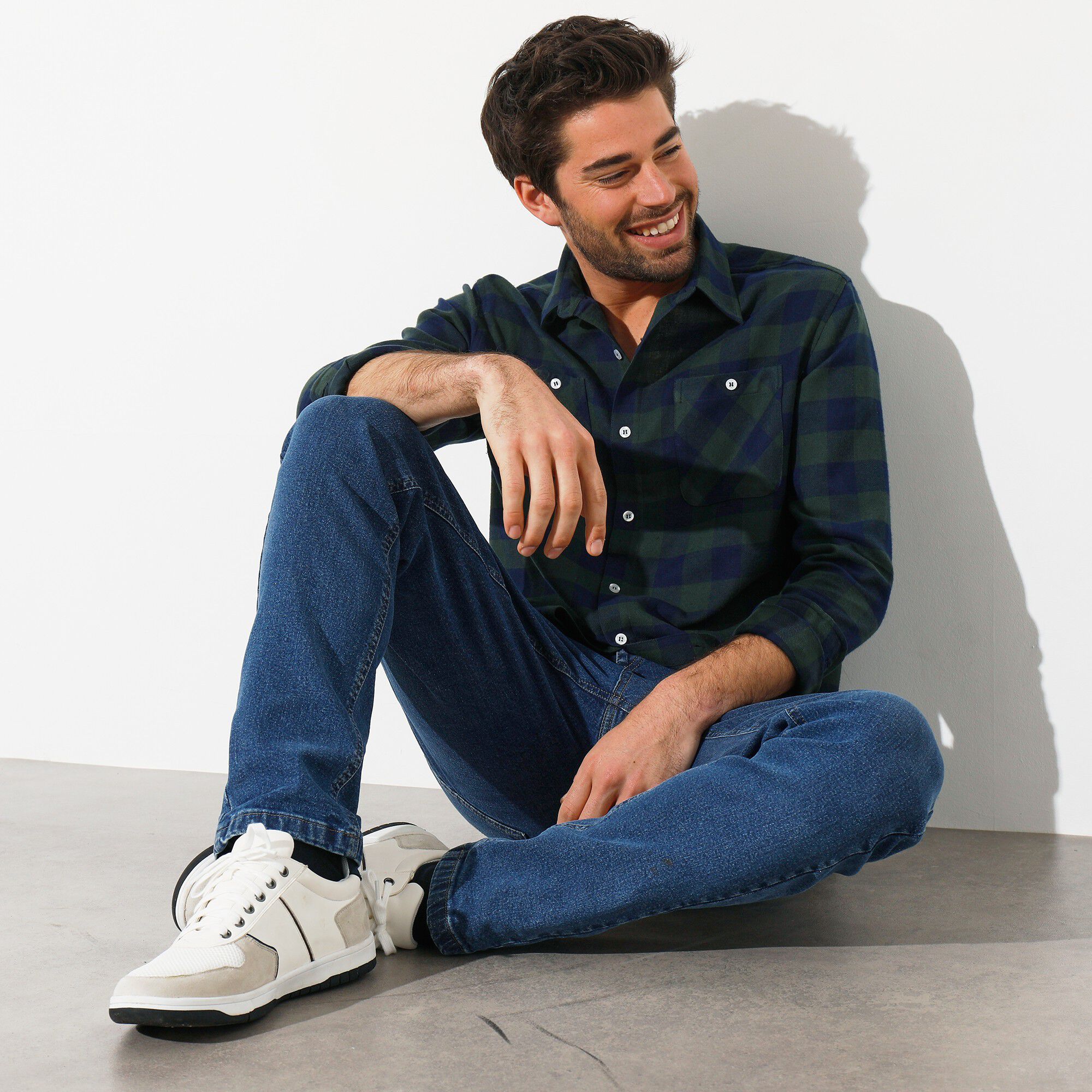 Chemise Simms Homme Taille S – Flanelle à Carreaux Gris – Coton Et Laine – Manches Longues