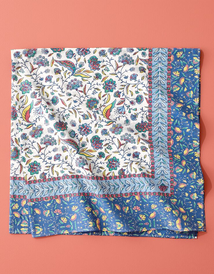 Foulard carré imprimé floral Indian Summer (écru / bleu)