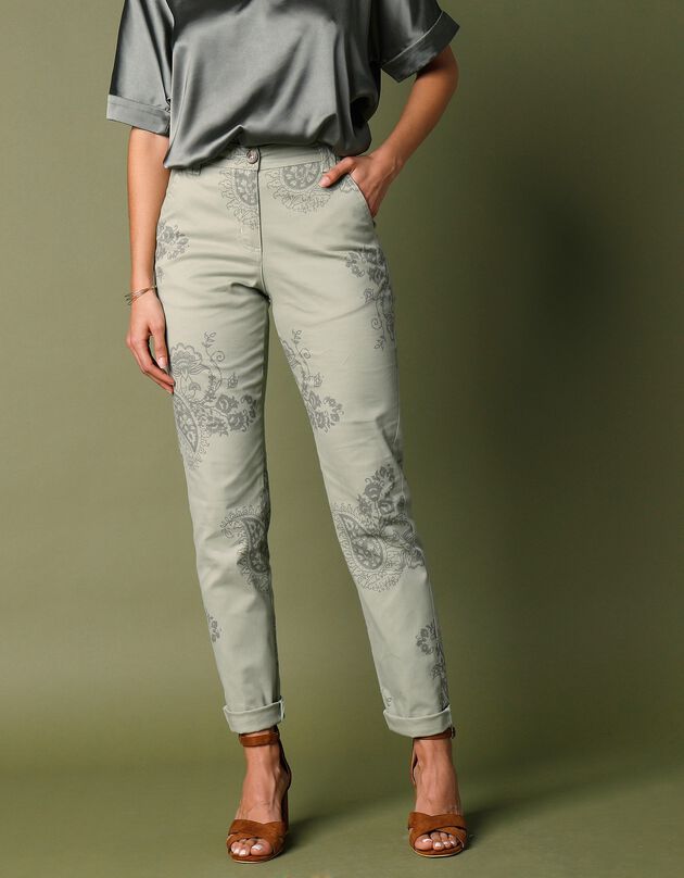 Pantalon imprimé motif cachemire (kaki)