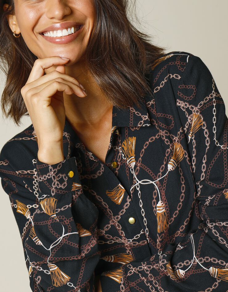 Tunique longue imprimé foulard (noir / caramel)