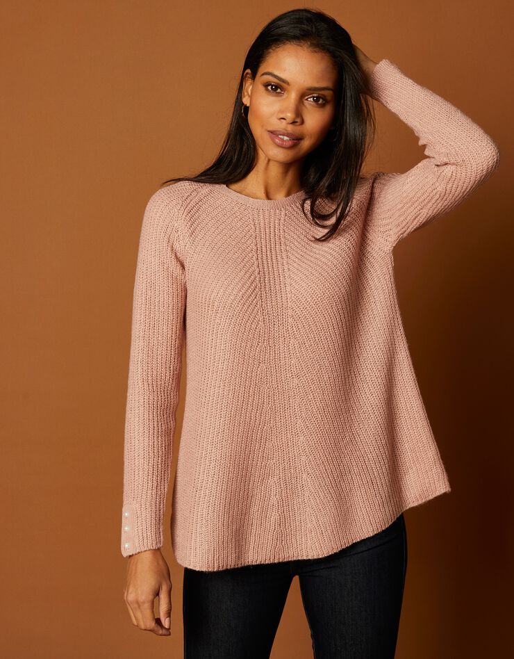 Pull évasé maille anglaise (rose poudré)