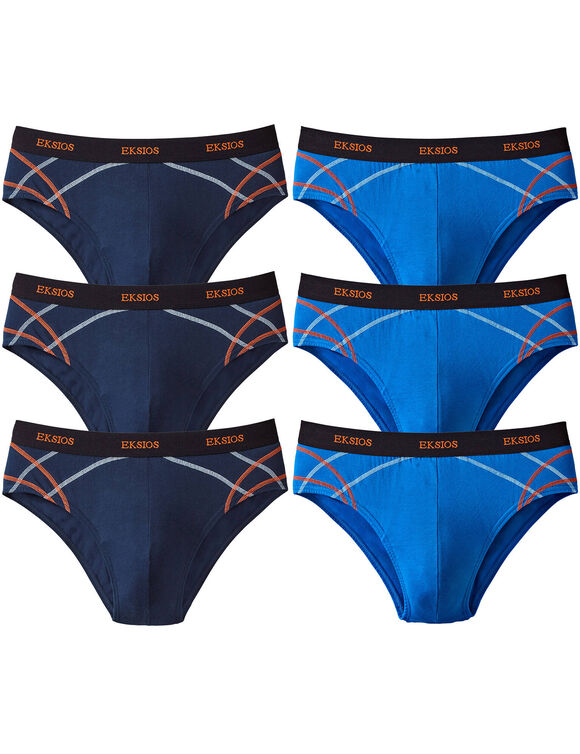 Slip fermé élastiqué surpiqué taille confort - lot de 6 (bleu + marine)