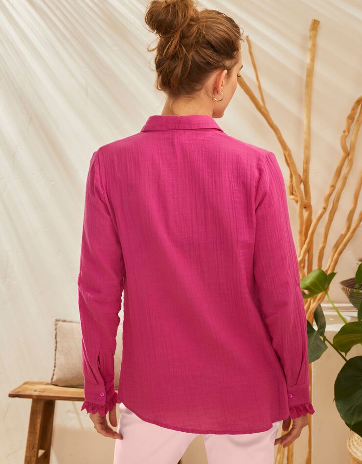 Chemise boutonnée broderie anglaise, gaze coton (rose indien) Chemise boutonnée broderie anglaise, gaze coton (rose indien)