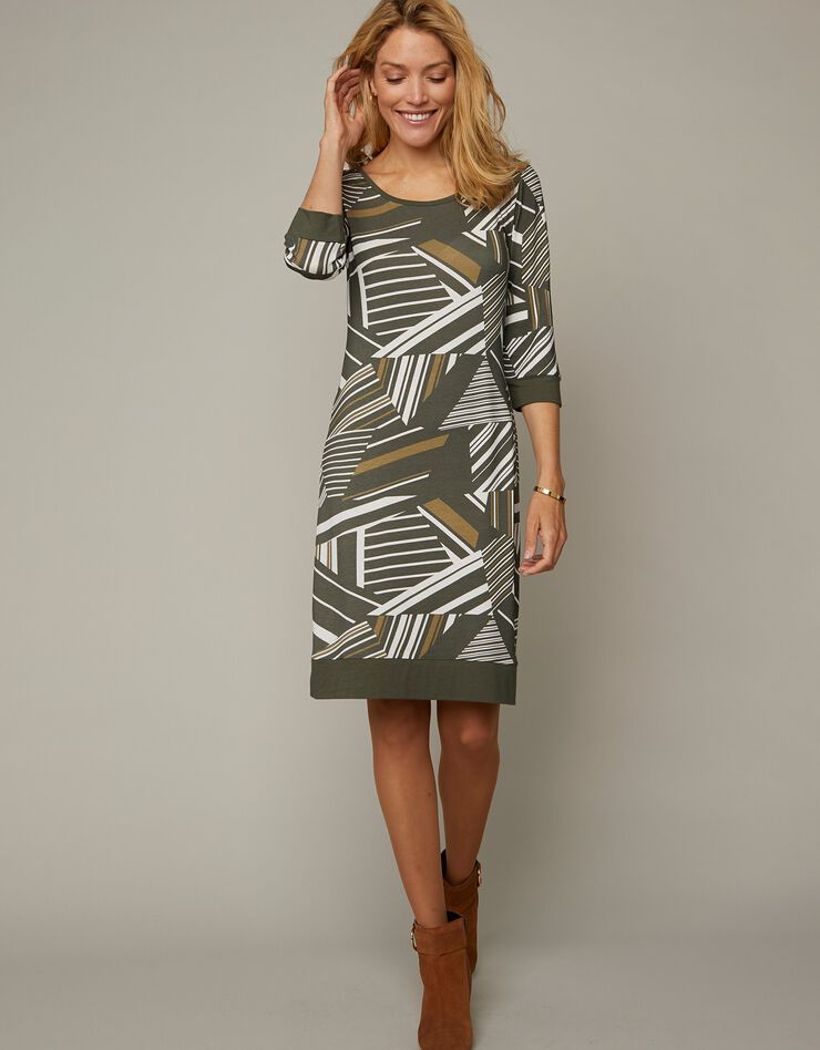 Robe manches 3/4 imprimé graphique (bronze / olive) Robe manches 3/4 imprimé graphique (bronze / olive)