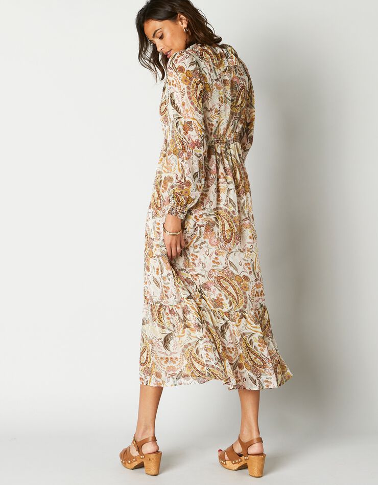 Robe midi volantée imprimée, voile (beige / kaki)